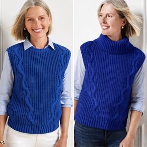 Talbots NWT Convertible Cowl Neck Cable Knit‎ Sweater Vest Medium Cobalt Blue